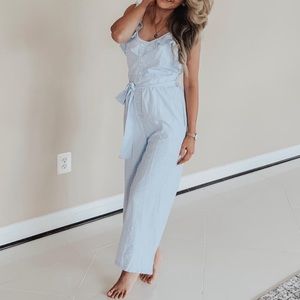 Gray white striped jumpsuit